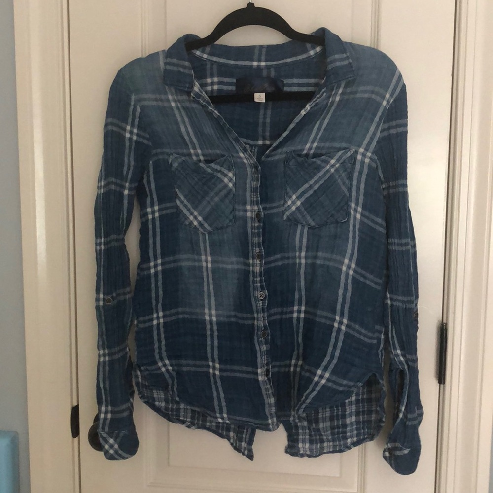 blue plaid button up